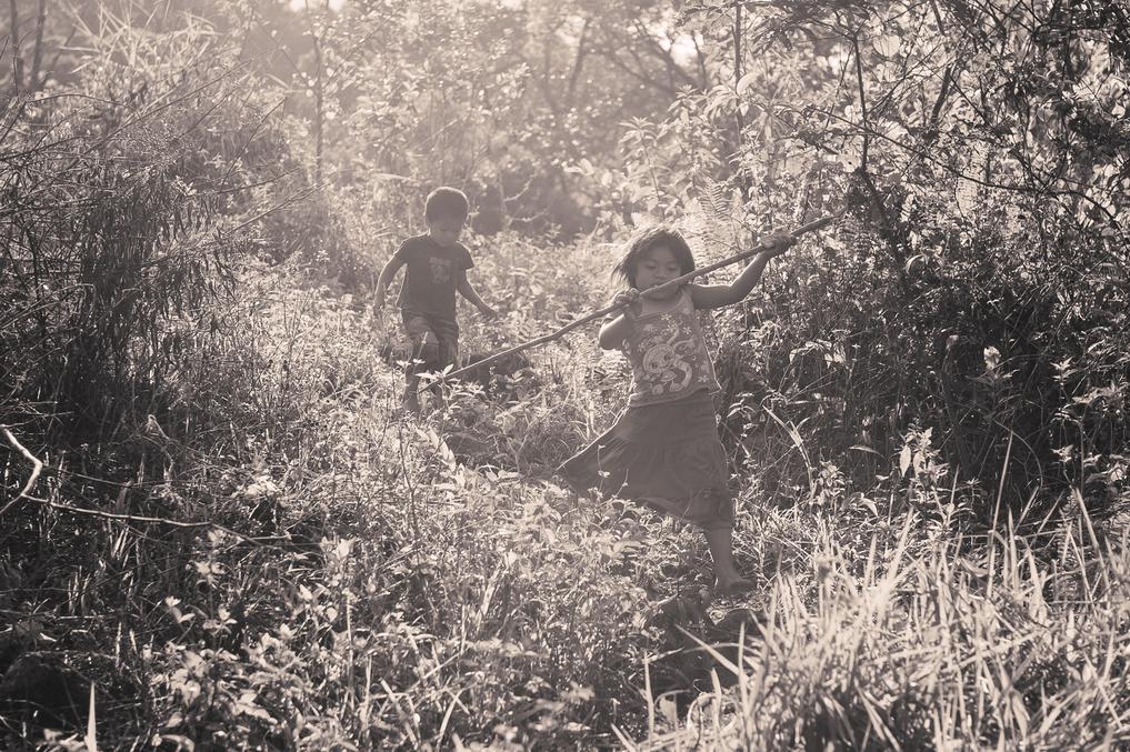 Guarani children from the Araponga Tribe leading the way - Paraty, RJ, Brasil.